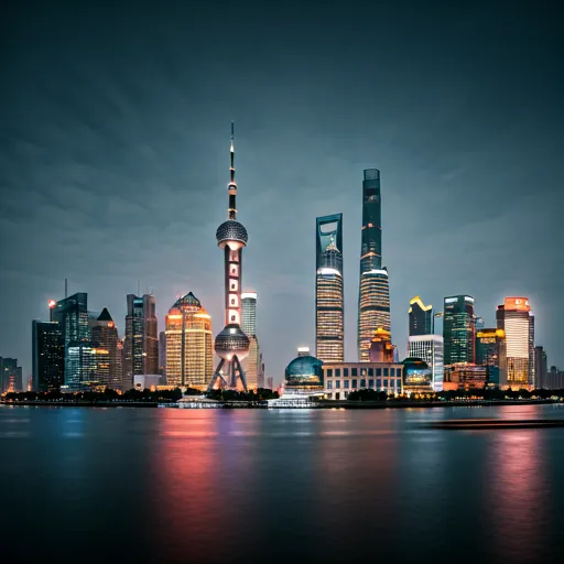Horizonte de Shanghái al atardecer
